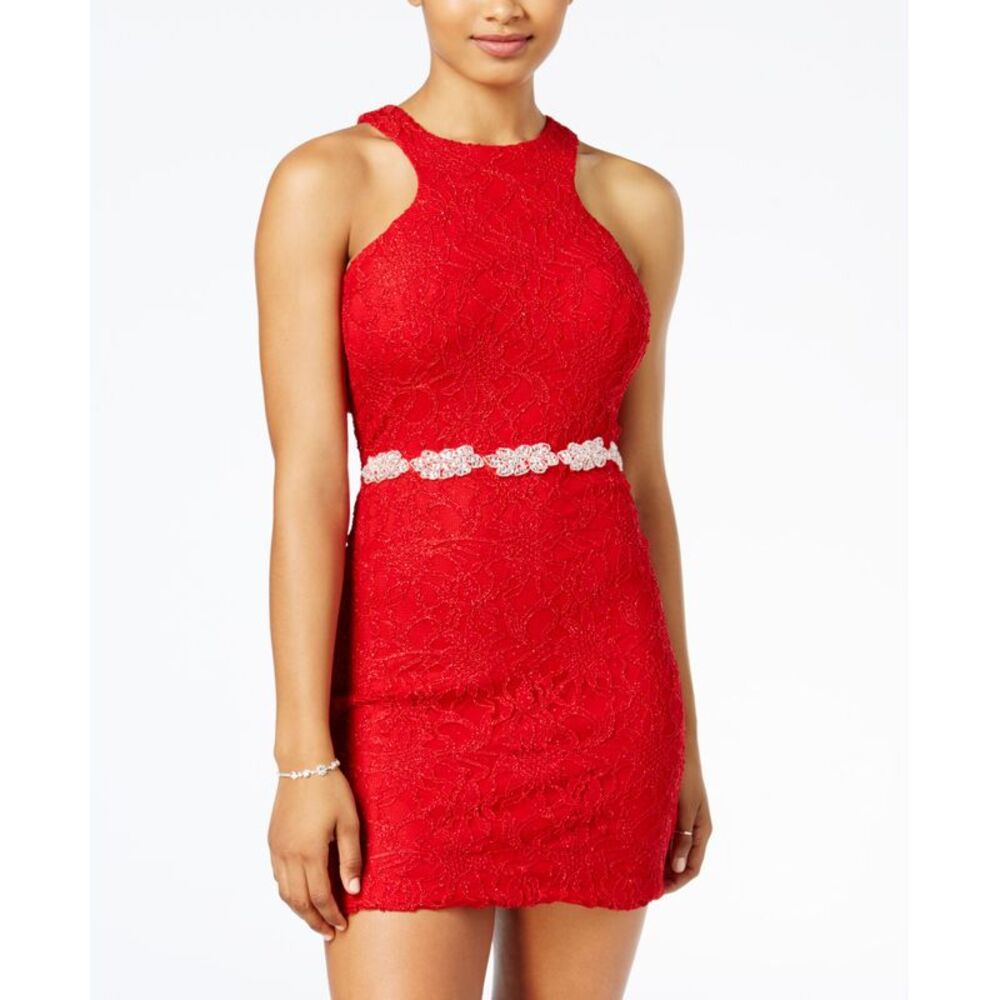 City Studios Juniors Beaded Glitter Lace Dress